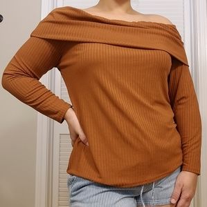 Boohoo Camel Off The Shoulder Top
